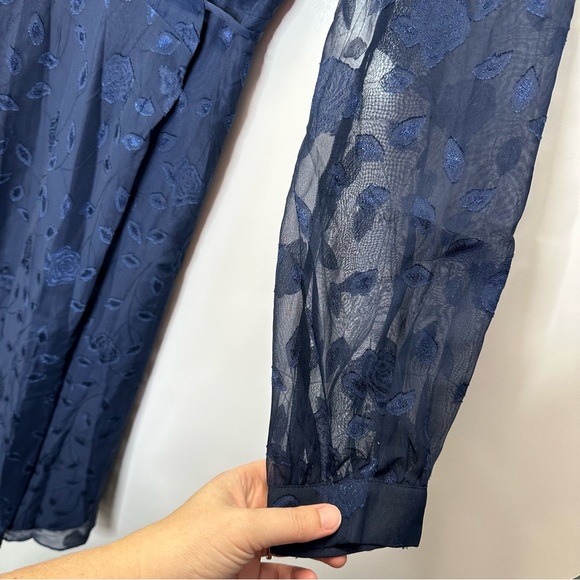 Lulus Evening of Elegance Navy Blue Floral Jacquard Wrap Midi Dress - Picture 10 of 14